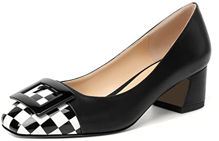 Elashe Femme Escarpins Talon Bloc À Enfiler Chaussuer Petit Talon Chic Pumps Matt Noir EU40