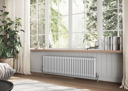 Go Bathrooms Utopia White Horizontal Radiator 400 x 1370mm Traditional Cast Iron Style Triple Column White Central Heating Living Room Radiator