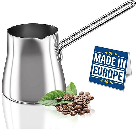 Crystalia Premium Big Turkish Coffee Pot 18/10 Stainless Steel 700ml Stove Top Tea Maker, Milk Warmer, Greek Arabic Coffee Pot, Cezve Briki for Cooking, Chocolate Heater Butter Melting Cup