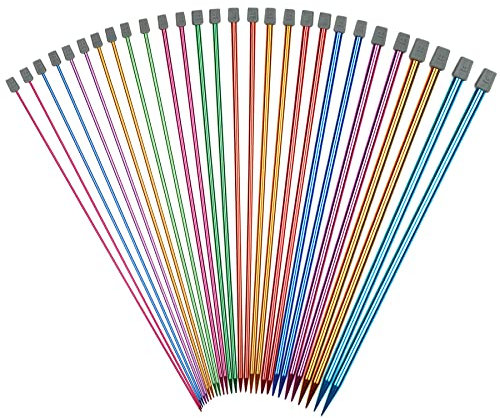 Coopay Long Lightweight Knitting Needles Set for Arthritis Hands - 35cm UK Size, Funky Colored Metal, 14 Pairs of Aluminum - Complete Set