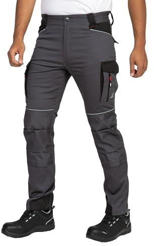 BWOLF Daytona Pantalones De Trabajo Hombre Ropa De Trabajo para Hombre Elasticos Pantalon Trabajo con Muchos Bolsillos, Gris, XXXXL