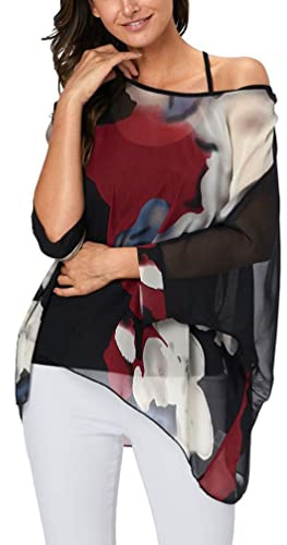 Minetom Chemisier Femme Mousseline de Soie Blouse Chemise T Shirt Été Plage Oversize Tunique Hauts Tops Maillots de Bain Bikini Cover Up Style 02 Taille Unique