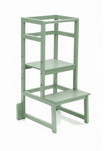 Fillikid Kinder Lernturm | Entdeckertum mitwachsend aus Buchenholz | Lerntower Montessori Lernstuhl ab ca. 1 Jahr | Küchenhelfer höhenverstellbar, extrem kippsicher