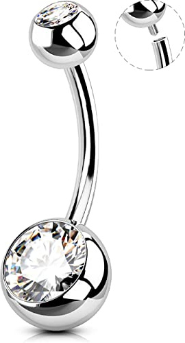 OUFER Piercing para ombligo de acero inoxidable 316L, 10, 12, 14 mm, 14 g, extra largo