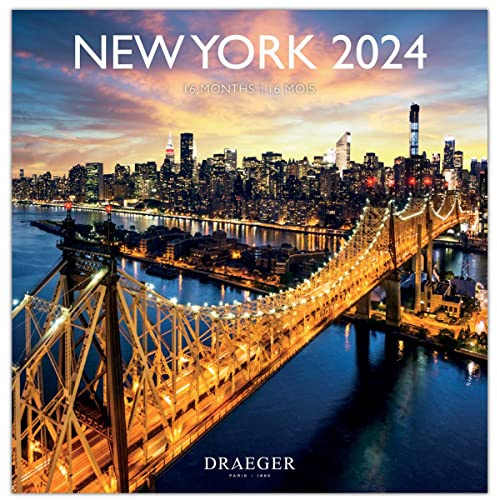 DRAEGER PARIS | Grande calendario da parete New York 2024 da appendere 29 x 29 cm | 16 mesi da sett-23 a dec 24 | 7 lingue | Calendario ufficio, casa, mensile | Decorazione, Organizzazione | Carta