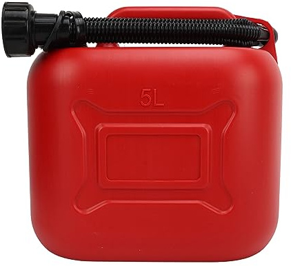 5L 1,3 Gallon Bärbar Bensindunk, Bränsleolja Bensinlagring Reservtank, ABS Läckagefri Bensinbehållare med 27 Cm Utloppsrör, 5-liters Gasdunk, för Bilmotorcykel ATV, Röd