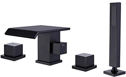 XJTNLB Rubinetto Cascata Vasca Rubinetti per Vasca da Bagno con Doccia, Rubinetteria Bordo Vasca Ottone Miscelatore Monocomando Nero,4 Fori
