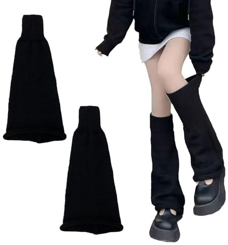 XQMMGO Stulpen Damen Lolita Leg Warmers, Winter Beinstulpen Stricken, für Frauen und Mädchen Knöchelwärmer 40cm- 60cm Hohe fußlose Kniestrümpfe (Schwarz)