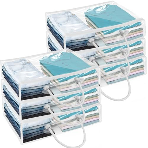 Sutowe 6PCS Sac de Rangement Transparent 40X 30X10cm, Boite Rangement sous Lit Pliable avec Poignées, Sac de Rangement Vetement en PVC avec Fermeture à Glissière pour Demenagement, Couvertures,Jouets