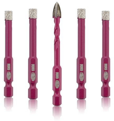 QUEFORET Brocas de Diamante 5 Piezas - 4 Piezas 6mm Brocas de Corona, 1 Pieza 6mm Broca de Carburo para Cerámica Porcelánico Azulejos Mármol Granito, Mango Hexagonal de Cambio Rápido