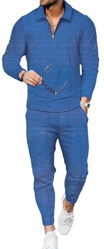 amropi Tute da Ginnastica Uomo Pullover Felpa con Cerniera e Jogging Pantaloni Sportiva Set Blu, S