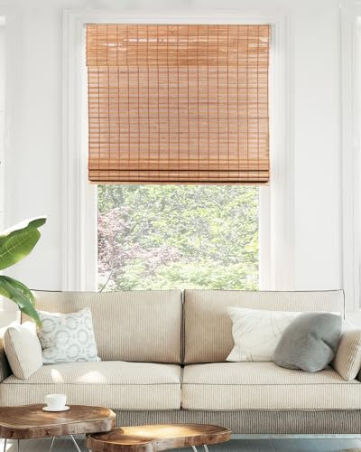 CHICOLOGY Bamboo Roman Shade, Cordless Light Filtering Woven Wood Window Treatment for Living Room, Dining Room, Kitchen & Office, Natural Bamboo Blinds for Boho Coastal Decor, Squirrel, 31W x 48H