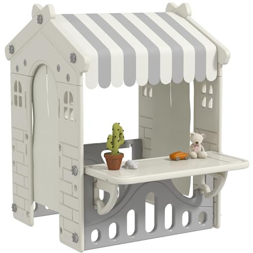 AIYAPLAY Maison de Jeu pour Enfants avec Portes, fenêtres, épicerie et Station Client - pour l'intérieur et l'extérieur - pour Enfants de 1 à 6 Ans - Crème