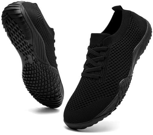 Barfotaskor dam minimalistiska sneakers med bred tå sneakers med noll droppsula löparskor bekväm fitness barfotaskor, Svart, 38 EU
