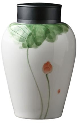 NEBE Lata De Té Lata de café, contenedor de Almacenamiento portátil, Pintura de Tinta Pintada a Mano, Lata de té de Loto Verde, Almacenamiento de té de cerámica, latas de té Selladas Bote De Cafe