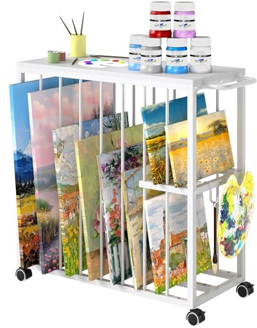uyoyous Estante de secado de arte móvil, 72 × 32 × 75,5 cm, estante de secado para arte, intervalo ajustable, con ruedas, estantería de almacenamiento de arte para lienzos de arte, obras de arte