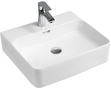 Eckiges Design Handwaschbecken hochwertige Keramik modern & stilvoll durch dünnen Rand 50 x 42 cm Waschtisch Wandhängend