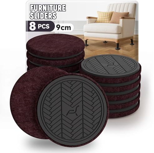 PISAO Möbelglidare Möbeltassar Lila 8 pack – 9 cm Extra tjocka filtglidare | Furniture Sliders för Tunga Möbler, Filttassar Enkla att Montera, Skyddar Trägolv, Gör Möbler Lätta att Flytta