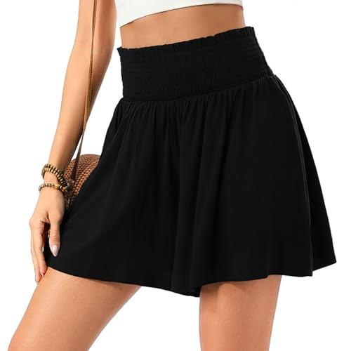Marvmys Shorts Mujer Verano Cintura Alta Elástica Pantalones Cortos Mujer Holgados de Tela Ligera Estilo Casual para Diario y Vacaciones