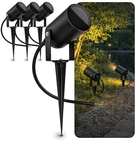 SSC-LUXon 4x KALOA Gartenstrahler mit GU10 Fassung schwenkbar - indirekte Gartenlampe IP44 mit Erdspieß & Kabel für den Direktanschluss an 230V