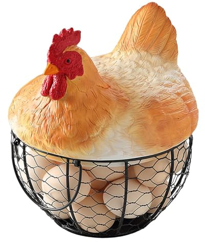 Cestino per uova in metallo con coperchio per pollo, cestino per uova di gallina, porta uova sul piano di lavoro, per cucina agricola, scrivania, Pasqua, snack alla frutta