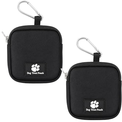 BOFYTR 2Pcs Black Dog Treat Pouch, Magnetic Closure Training Bag with Clip, Compact Storage Pouch for Outdoor Walking & Hiking