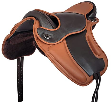 A&M Reitsport Baumloser Dressur Sattel LEEDS aus Rindsleder, Braun/Tan, Größe:17 Zoll