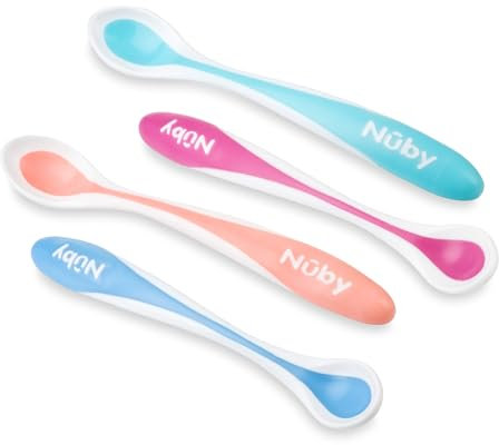Nûby 5277 Wärmesensor-Löffel, wärmeempfindlich mit weichem Rand, 2 Stück , ab 4 Monate, Farblich sortiert