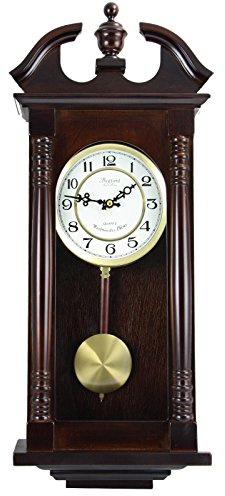 Bedford Clock Collection Classic Chiming Wall Clock with Swinging Pendulum in Cherry Oak Finish, 4.75 L x 11.75 W x 27.50 H
