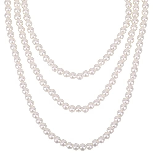 Trimming Shop Collier à perles artificielles de 120 cm de long, accessoires des années 1920, bijoux fantaisie, collier à chaîne pour fête, fête de mariage, accessoire de déguisement (1 pièce)