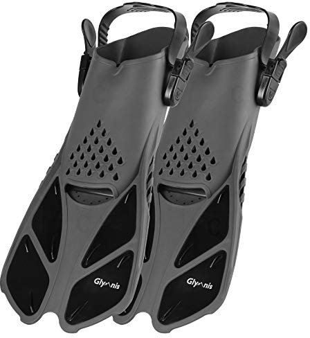 Glymnis Schnorchelflossen Verstellbare Flossen Schwimmflossen für Erwachsene und Kinder Kurze Tauchflossen zum Tauchen Schwimmen Schnorcheln (Schwarz, S/M)