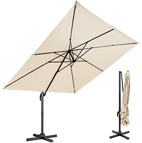 RELAX4LIFE Sonnenschirm Ø300cm, Ampelschirm mit Einstellbarem Winkel & Kurbelvorrichtung, Gartenschirm mit Kreuzbasis, Marktschirm UV-Schutz & Wasserabweisend, für Balkon Garten Café (Beige)
