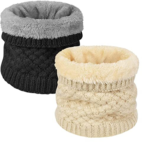 Yuson Girl Unisexo Bufanda Cuello Tubular de Punto Térmica con Forro Polar Pasamontañas Calentador Braga de Cuello Cálido Invierno Hombre Mujer para Running Esqui Ciclismo(Negro&Beige)