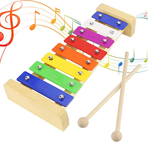 Xylophon Glockenspiel Holz Musikinstrumente für Kinder ab 1 Jahr Holzspielzeug Baby Mit 2 Schlägel Bunt Musikspielzeug Holzinstrumente Kinderinstrumente Erwachsene Montessori Spielzeug (8-Key)