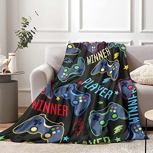 Lingqiang Gaming Throw Blanket Men, 150 x 200 cm Cozy Video Game Fluffy Blanket Boys, Soft Black Gamer Flannel Throw Blanket w/ Star Adult Bedroom Birthday Gift Sofa Bed Couch Decor Camping Travel