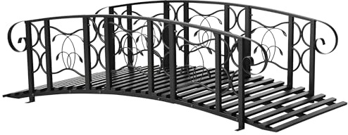 Outsunny 6' Metal Arch Backyard Garden Bridge, Safety Siderails, Black