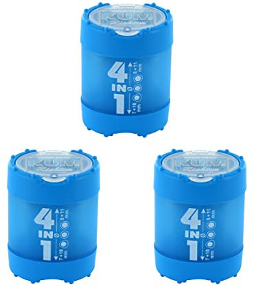 KUM AZ1028316-B - Anspitzer mit Behälter 4in1 blau, 3 Stück, mit Click Clack Verschluss, aus Kunststoff