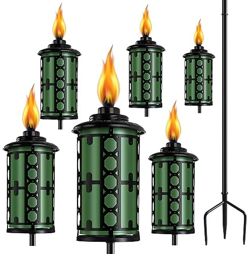 FAN-Torches Lot de 6 Torches de Jardin en métal de 473,6 g - Décoration de Jardin - Torches à la citronnelle améliorées de 150 cm avec Piquet de Terre à 3 Broches - Torches Lumineuses en métal pour