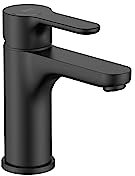 Roca L20 Grifería para lavabo con tecnología Cold Start, grifo monomando de repisa con enlaces de alimentación flexibles, mezclador de cuarto de baño de fácil instalación, negro mate, A5A3K09NB0