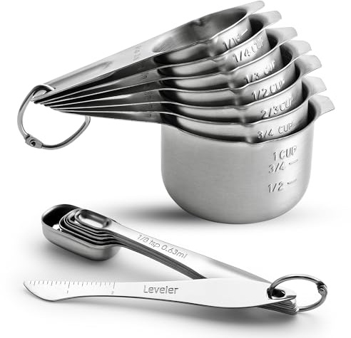 Spring Chef Stainless Steel Measuring Cups and Spoons Set of 14 with Leveler, Nesting Kitchen Metal Measuring Cups and Spoons Set for Dry and Liquid Ingredients, Perfect for Cooking & Baking