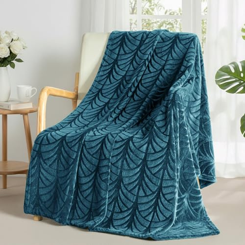 Whale Flotilla Coperta in Pile con Motivo a Foglie, Coperta Calda in Flanella per Divano e Letto, Morbida e Accogliente, Adatta a Tutte le Stagioni, 130 x 150 cm, Grigio Blu