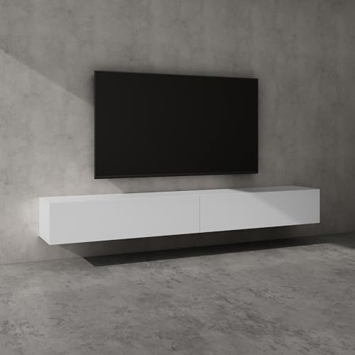doporro Mobile Porta TV Sospeso 240 cm con 2 Ante Bianco Opaco, Credenza Bassa da Soggiorno Salotto, Madia Consolle per TV Fernsehschrank02