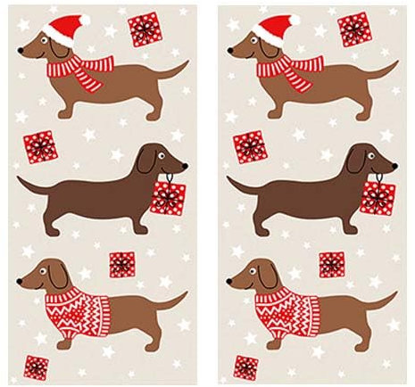 20 einzelne Taschentücher Weihnachten Dackel im Weihnachtsoutfit. 2 Packungen mit 10 einzelnen Papiertaschentücher bedruckt als Geschenk.