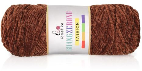 Aeelike 200g Chenille Dicke Wolle zum Handstricken 3 Ply, Weich Chunky Chenille Fluffy Strickgarn, Flauschige Samt Velvet Chenille Garn zum Häkeln, Warme Plüschwolle für Schals, Decken, Dunkles Kamel