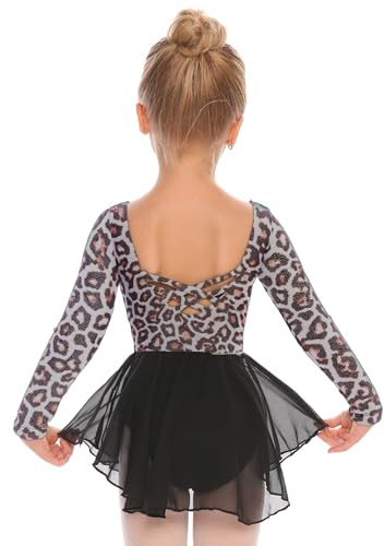 Arshiner Kids Girls Classic Long Sleeve Leotard Dance Ballet Dress Leopard Black