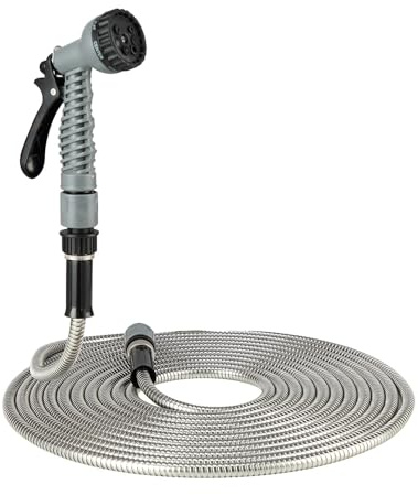 Easylife Stainless Steel 75ft Garden Hose | Heavy Duty Rust Resistant Water Hose | Flexible Kink-Free Outdoor Hose with High-Pressure Flow | Durable Metal Hose for Garden, 1 Pack