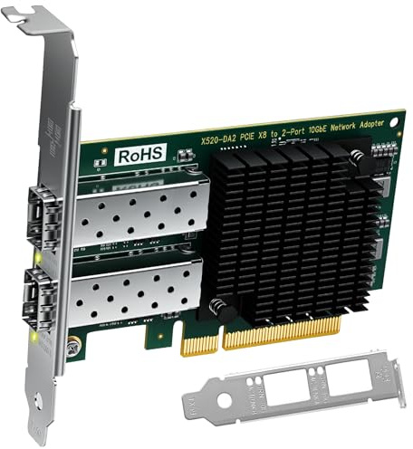 2X 10Gb/s SFP+ Fiber Ports Converged Ethernet Adapter for Servers, and Desktop PCs. PCIE x8 Interface to Dual 10GbE SFP+ Ports NIC Card, Intel 82599ES 10GbE Ethernet Controller (X520-DA2)