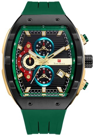 TEARTRACE Watches for Men Analog Quartz Waterproof Sport Men’s Watch Tonneau Chronograph Luminous Fashionable Unique Casual Watch with Silicone Strap