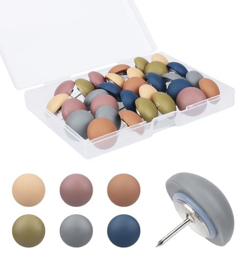 30stk Matte Reißzwecken, Wiederverwendbare Dekorative Reißzwecken Niedliche Harz Bunte Runde Karten-Reißzwecken für Fotos Wand Pinnwand Korktafel Homeoffice Klassenzimmer(Dunkle Farben)