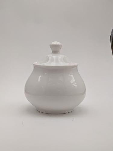 White Porcelain Sugar Bowl with Lid, Ceramic Sugar Pot, Round Design